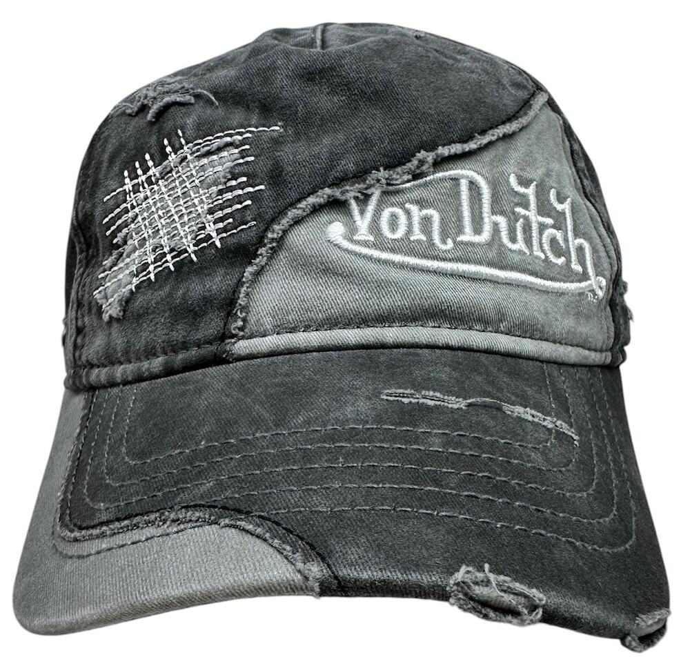 Von Dutch Trucker Hat Misfit Distressed Rips Embroidered Black Strapback Cap